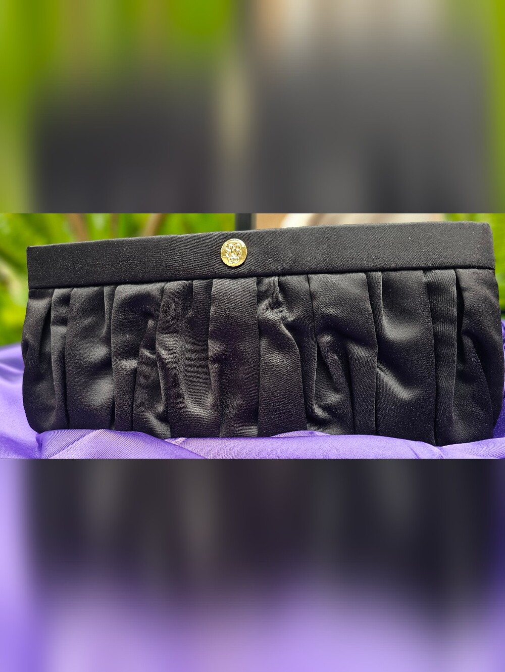 Guerlain Black Satin Pleated Clutch Evening Bag Cosmetic Pouch